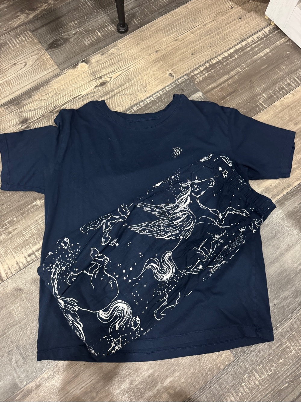 Victoria's Secret Kids Navy Tee with White Unicorn Print
